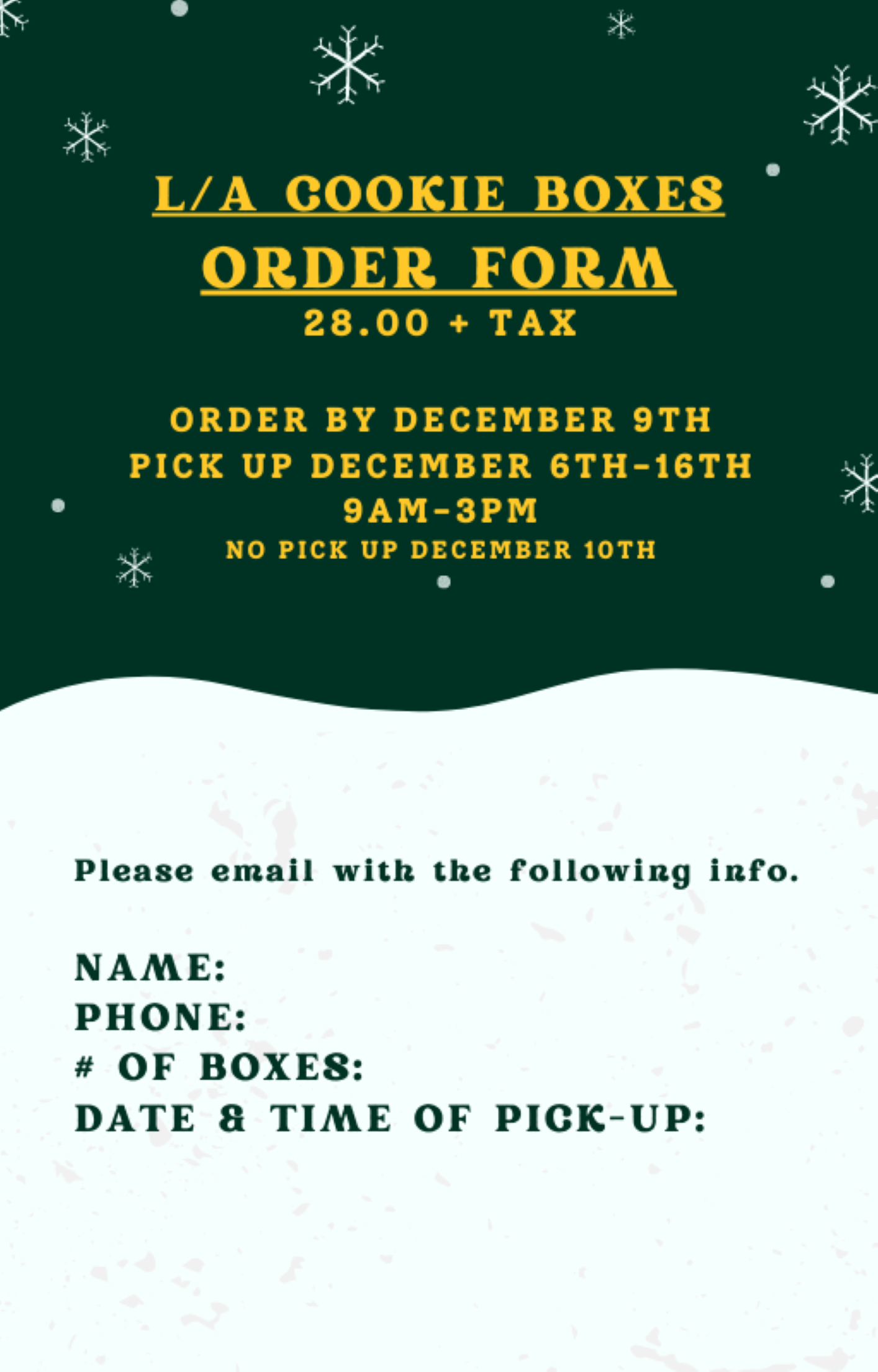 Cookie order form information